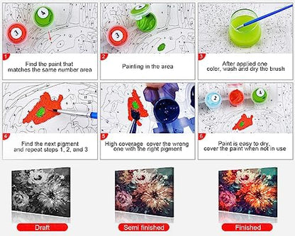 TUMOVO Paint by Number, Flowers Paint by Numbers for Adults Beginner, Chrysanthemum Oil Painting by Numbers on Canvas, Modern Painting Kit with Brushes and Pigment, 16x20 Inch - Image 6