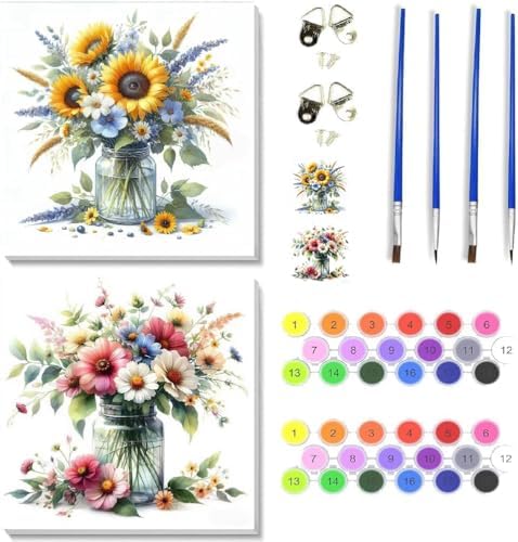 TCDZMYGS 2 Pack Flower Paint by Numbers Kit for Adults Beginner,Daisy Paint by Number Kits with Frame,DIY Acrylic Oil Painting by Numbers for Home Wall Decor 9.8 x 9.8 inch by TCDZMYGS