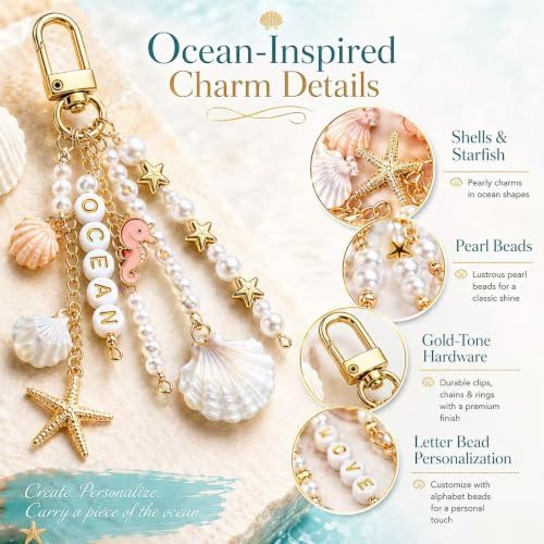 Mavsigak 776 Pcs DIY Keychain Making Kit, Seashell Key Chain Craft Set with Starfish Seahorse Pearl Letter Beads, Keychain Clips and DIY Accessories for Backpacks Purse Tote Bag Charm Kit - Image 3
