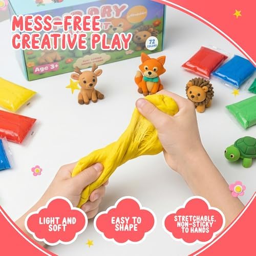 Air Dry Clay for Kids – 72 Colors Soft Modeling Clay Kit, Non-Toxic, DIY Model Art & Crafts Toys with Sculpting Tools, Paintable Craft Kit, Home Party Favors, Birthday Gift for Ages 3+ - Image 2