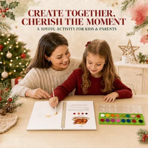 EIOLUIK Christmas Watercolor Workbook Set - 12 Paintings, 16 Paints, 3 Brushes - Image 6
