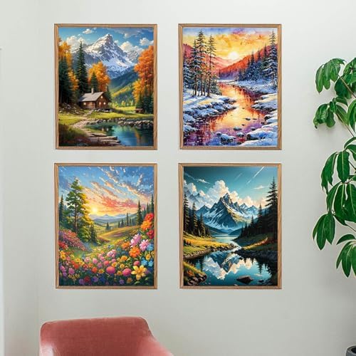 Lovepefe Mountain Paint by Numbers Kit for Adults and Kids Beginner 4 Pack Mountain Forest Adult Paint by Number Kits On Canvas DIY Oil Painting Kits for Gift Wall Decor 12x16 Inch - Image 3