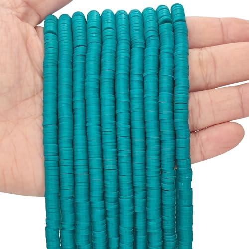 MIIIM 3600 PCS 10 Strands Polymer Clay Beads for Jewelry Making, Vinyl Heishi Beads 6mm for Surfer Bracelets Necklace Making (Teal) by MIIIM
