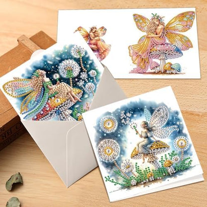 Tontut 6pcs Diamond Art Painting Kit Greeting Card, Genie on Mushroom 5D DIY Diamond Handmade Holiday Greeting Card with Envelope, Holiday Gift Congratulation - Image 7