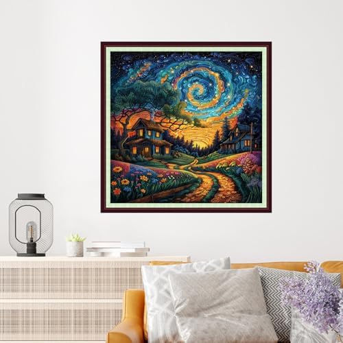 Dooxvey Cross Stitch Kits for Adults Beginners,Full Range of Cross-Stitch Stamped Kits Needlepoint Kits for Beginners Embroidery Kits 11CT Cross Stitch Patterns-Van Gogh's Starry Night Home 18x18 inch - Image 2