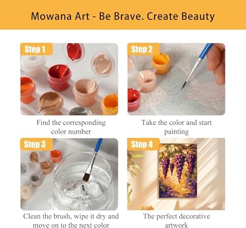 Mowana Grapes Paint by Numbers Kit for Adults - Adult Paint by Numbers for Beginners on Canvas with Frame and Easel, Easy Acrylic Oil Painting by Number Kits 8x12 inch - Image 3