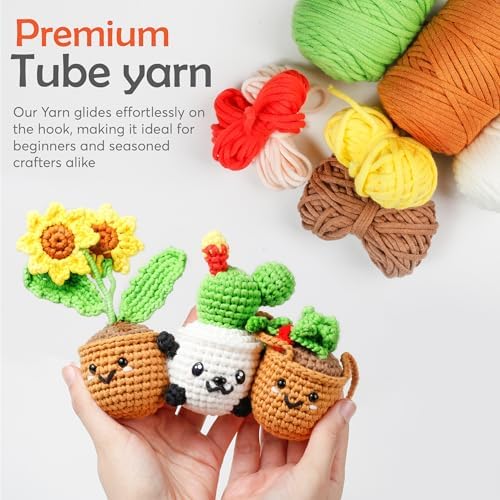 A-URA Learn to Crochet Kit for Beginners Kids and Adults, Premium 4 Animal Pattern Beginner Crochet Kits with Easy Tube Yarn & Step-by-Step Video Tutorials (Plants Crochet Kits) - Image 2