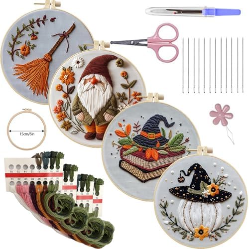 SCECALA 4 Pack Funny Halloween Embroidery Kit for Beginners by SCECALA