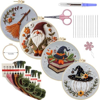 SCECALA 4 Pack Funny Halloween Embroidery Kit for Beginners by SCECALA
