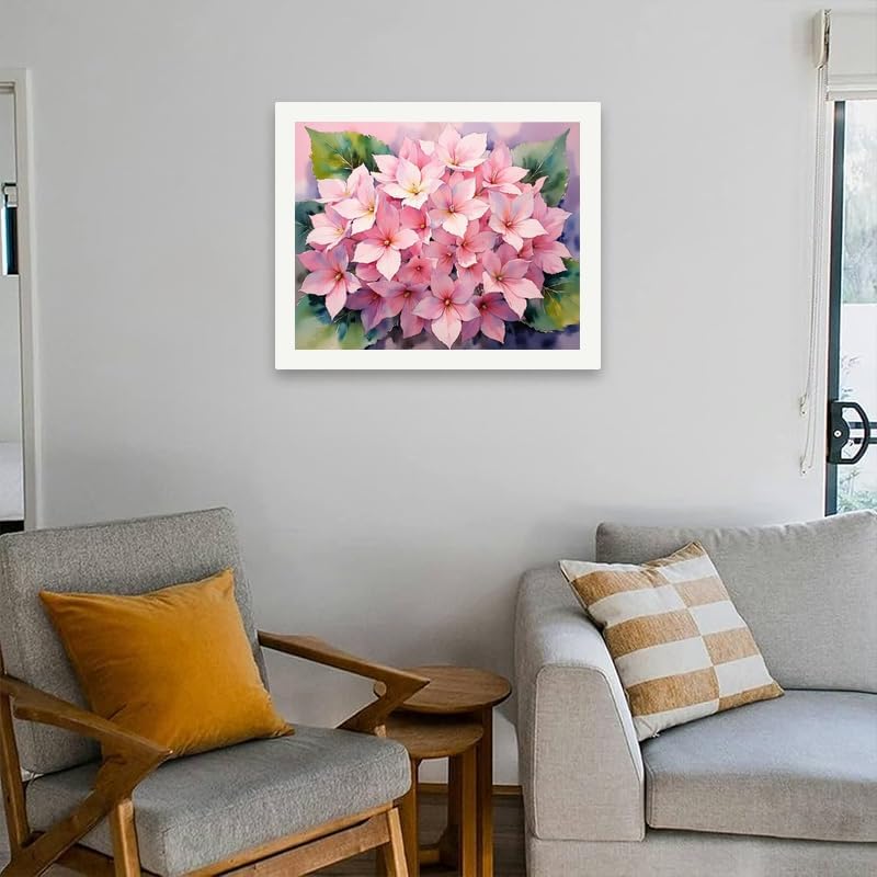 Floral Paint by Numbers Kit for Adults - DIY Pink Hydrangea Blossom Painting on Canvas 16x20 Inches, Acrylic Paint Set, Suitable for Beginners, Botanical Art for Home Decoration or Gifts - Image 4