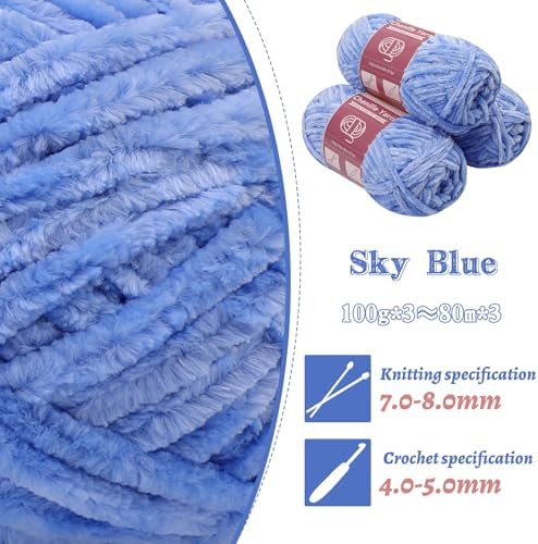 LUNARM Chenille Yarn 3 Pack 3.5oz Chunky Blanket Velvet Yarn 263 Yard - Image 3