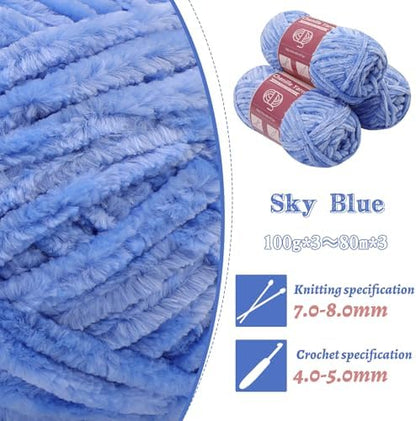 LUNARM Chenille Yarn 3 Pack 3.5oz Chunky Blanket Velvet Yarn 263 Yard - Image 3
