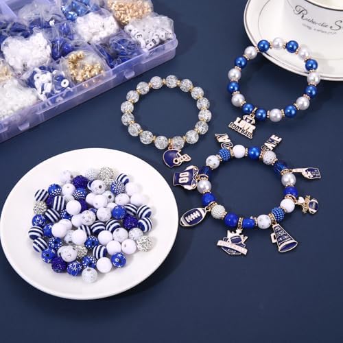 HSWE Game Day Beads Bracelet Kit Assorted Blue White Heishi Clay Pearl Letter Round Loose Beads Gold Spacer Beads with Sports Football Charms for DIY Bracelets Necklace Making - Image 3