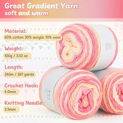 Aeelike Cake Yarn for Crocheting, Soft Ombre Crochet Yarn, Pink Yellow - Image 3