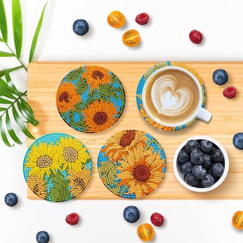 EWJRNSF 6 PCS Sunflower Diamond Painting Coasters Kit for Adults DIY Craft - Image 5