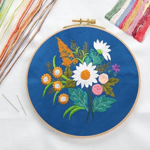 Canvas Tote Bag Embroidery Kit with Pattern for Beginners, Arts and DIY Embroidery Crafts Kits for Adults, Instructions, thimble, Embroidery Hoops, Color Threads (darkblue, CR002 chenhuicaoxin) - Image 3