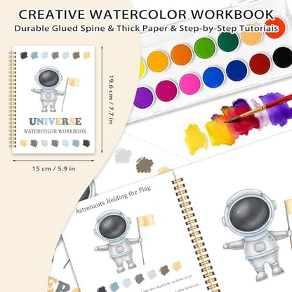 Universe Watercolor Workbook, Easy Water Coloring Book, 12 Patterns, 18 Colors Watercolors Paint Set, Explore Space Watercolor Kit for Beginners, Fun Family Art Activity, Gift for Teen - Image 2