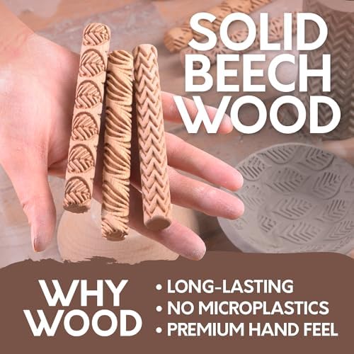 Byllstore Clay Texture Rollers | 10-Pack | 5 in x 0.65 in | Premium Wooden Pottery Tools | Set A - Image 4