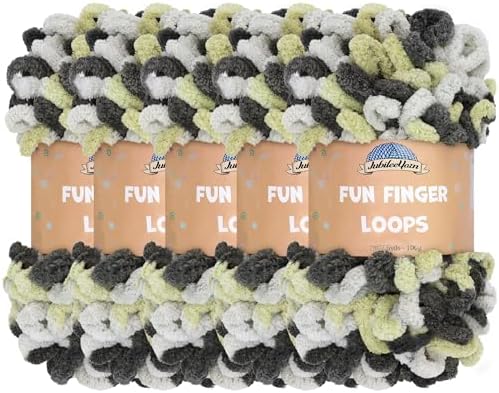 JubileeYarn Fun Finger Loops Yarn - Silver Tan Black - 5 Skeins by BambooMN