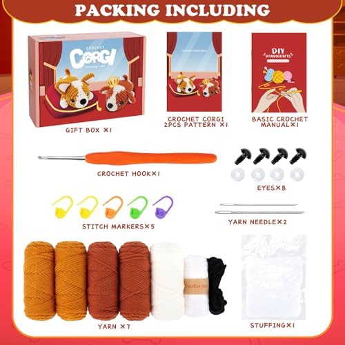 Fortuning's JDS Crochet Kit for Beginners, 2 PCS Corgi Crochet Kits - Image 3