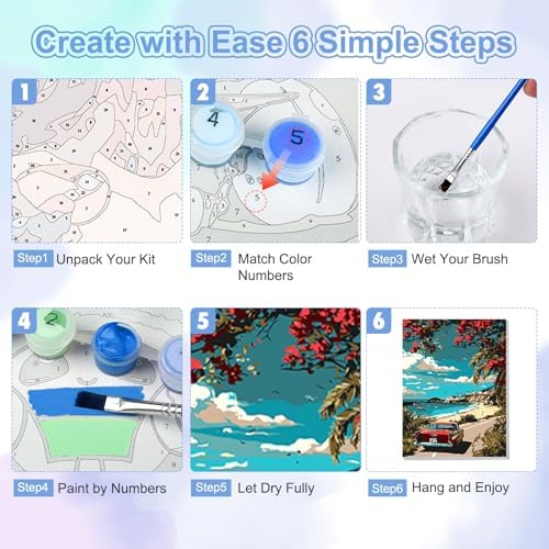 TOSTOG Seaside Road Framed Canvas Paint by Numbers Art Kit for Adults and Kids, Beginner Acrylic Oil Painting Supplies with Wooden Frame for Home Wall Decor 20 * 30 cm/8 * 11.8 in - Image 7