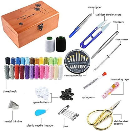 MKNZOME Wooden Sewing Basket - Sewing Box with Supplies for Travel Home - Image 3
