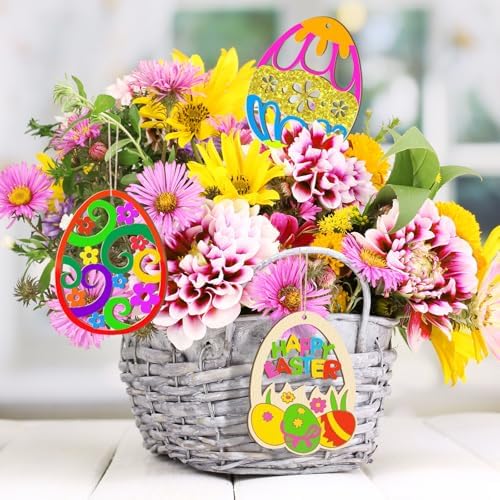 80PCS Wooden Easter Ornaments to Paint, 10 Styles DIY Blank Unfinished Wood Egg Cutouts Ornament for Crafts Hanging Decorations Happy Easter Hallow Egg Rabbit Bunny Butterfly Flower Hen - Image 6