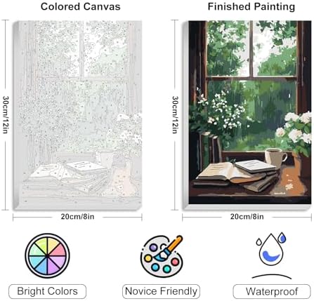 4 Pack Framed Paint by Numbers Kit for Adults Window View, Wooden Easel - Image 3