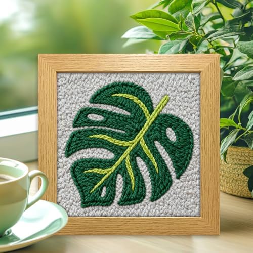 INFUNLY Green Leaf Punch Needle Kits for Beginners Monstera Delicious DIY Punch Needle Embroidery Kit with Instruction Plant Leaf Stamped Handcraft Rug Yarn Hooking Kit for Craft Lovers Home Decor - Image 5