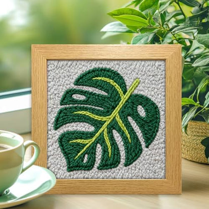 INFUNLY Green Leaf Punch Needle Kits for Beginners Monstera Delicious DIY Punch Needle Embroidery Kit with Instruction Plant Leaf Stamped Handcraft Rug Yarn Hooking Kit for Craft Lovers Home Decor - Image 5