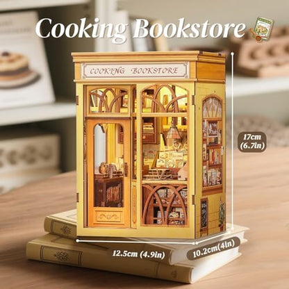 CUTEBEE Book Nook Kit - DIY Miniature House Dollhouse Kit for Adults and Teens, Booknook Tiny House Bookshelf Decor 3D Wooden Puzzle, Gifts for Family, Friends (Cooking Bookstore) - Image 5