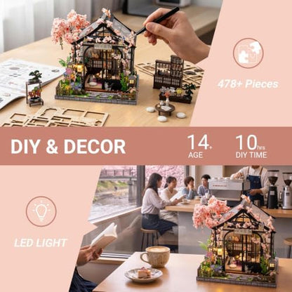 DIY Miniature House Kit, Fairy Dollhouse for Adults to Build, Mini Home Building Kit with Wooden Furniture & LED Lights,Garden Detials, Gift for Family and Friends (Spring Sakura Greenhouse) - Image 5