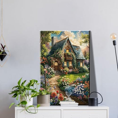 JOOZ Paint by Numbers Kit for Adults with Frame, Landscape Paint by Number Canvas, House Flowers Paint by Number with Easel, DIY Acrylic Oil Painting Kit for Home Wall Decor 8 x 12 Inch - Image 3