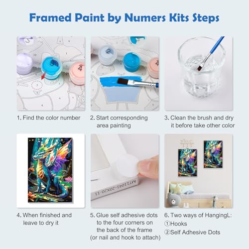 MOGTAA Dragon Paint by Numbers Kit for Adults Beginners with Frame, Flowers Adult Paint by Number Kits on Canvas with Easel, Easy DIY Animal Oil Painting Kits for Home Decor, 8x12in - Image 6
