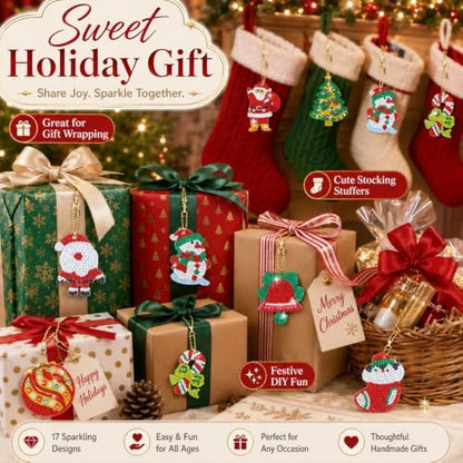Yaomiao 17 Pcs Double Sided Diamond Art Christmas Ornaments Keychains 5d - Image 5