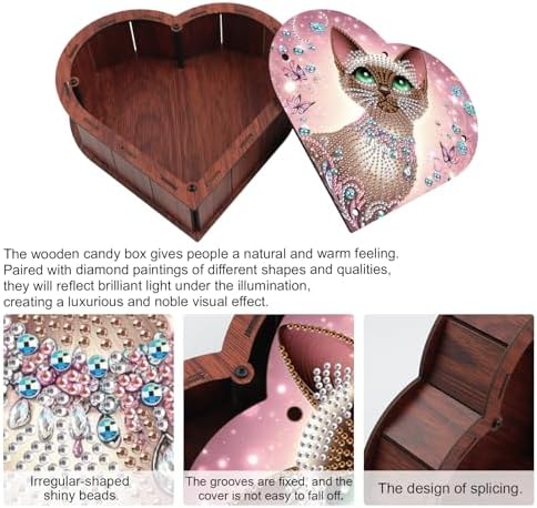 DIY Diamond Painting Storage Box Kit, Wooden Special Shaped Diamond Art Organizer with Siamese Cat, Decorative Rings Necklace Gift Case for Women, for Valentine's Day Dresser Desktop Decor - Image 4
