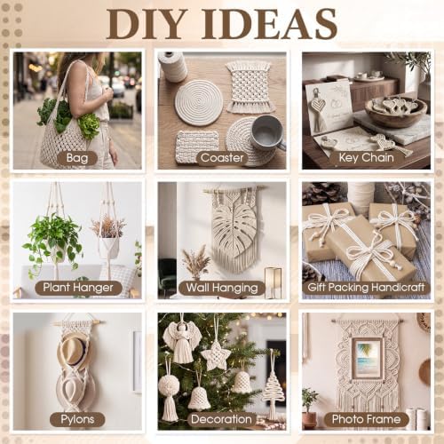 Rivvlive Macrame Kit for Adults Beginners 249 Pcs, 436yd 3mm Cotton Cord Wood Rings Dowels, Beads Needle Threader Gift Box & Digital Instruction Book for Bohemian Decor Craft Projects (Beige) - Image 3