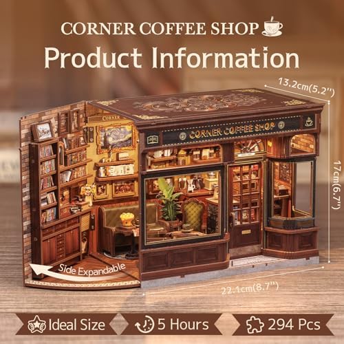 Fsolis Book Nook Kit - 3D Wooden Puzzles for Adults (Corner Coffee Shop) - Image 2