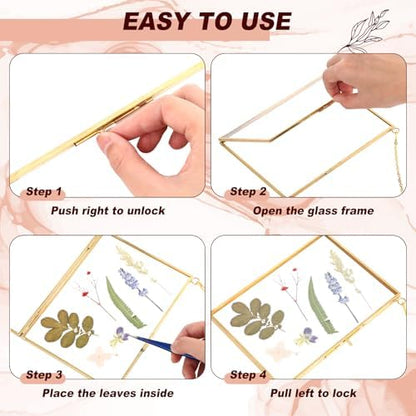 Barydat 48 Pcs Pressed Flower Frame Floating Glass Frames, 5“x7”, Gold - Image 4