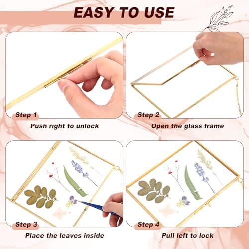 Barydat 24 Pcs Pressed Flower Frame Floating Glass Frames, 5“x7”, Gold - Image 4