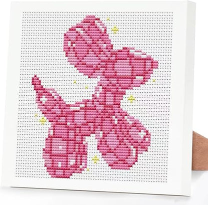 Tiwabb Pink Dog Stamped Cross Stitch Kits for Adults Beginners with Frame by DIYHomeDecor