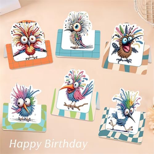 6 pack 3D Bird Diamond Painting Greeting Cards Kit, Animal Diamond Art Birthday Cards with Envelopes,DIY Thank You Card Making Craft for Adults,Handmade Greeting Card Supplies Gift Idea (Bird) - Image 7