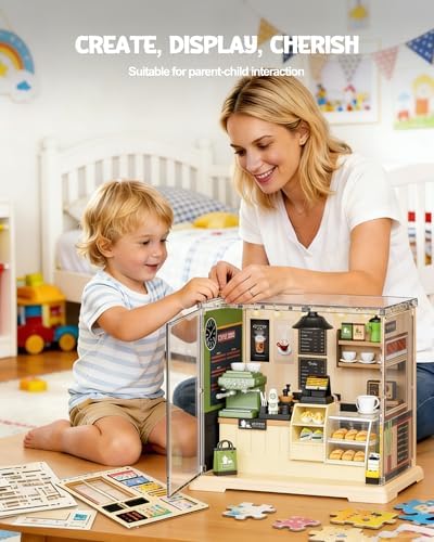 Vodolo DIY Miniature House Kit with Led,Book Nook Kits for Adults Beginners,Book Shelf Decor,3D Puzzle Booknook Craft Kits,Books Lovers Gifts for Women Men Bookshelf Decor,90PCS Coffee Shop - Image 6