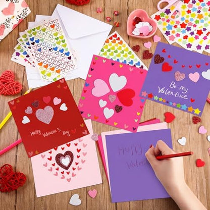Zonon 16 Pack Valentines Crafts DIY Card Valentines's Day Kits Foam Heart Sticker Craft DIY Kits Envelopes Cards Set for Exchange Gifts (Bright Color) - Image 3