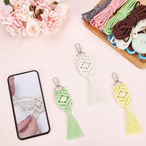 INFUNLY 8 Set DIY Macrame Keychain Kits for Adults Beginner Macrame Cord Knotting Kit Boho Macrame Tassel Keychain with Instruction for Car Key Purse Phone Wallet Charm - Image 3