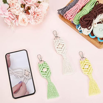 INFUNLY 8 Set DIY Macrame Keychain Kits for Adults Beginner Macrame Cord Knotting Kit Boho Macrame Tassel Keychain with Instruction for Car Key Purse Phone Wallet Charm - Image 3