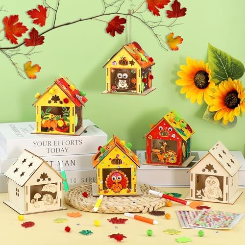 Fall Thanksgiving Crafts Wooden House for Adults, Painting Arts Kit Decor - Image 3