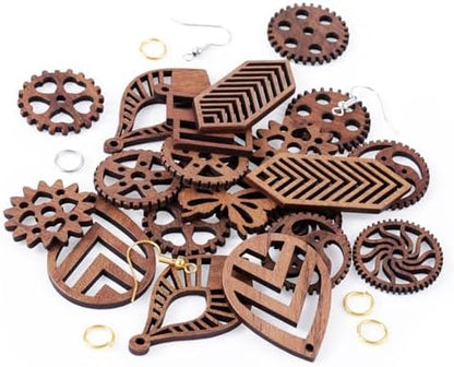 Elecrelive 11 Pairs Wooden Dangle Earring Kits Leaf Rhombus Butterfly Gear Wood Earring Pendants Natural Wooden Charms with Earring Hooks for Jewelry Craft Making - Image 7