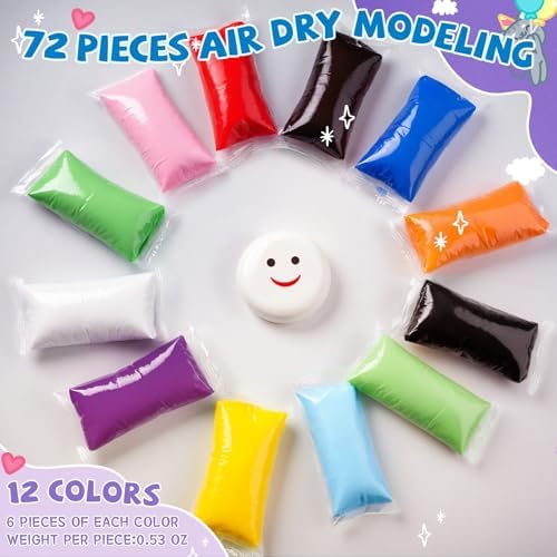 VioraWhite 72 Pcs 38oz Air Dry Clay Bulk Modeling Clay,Classic Color - Image 2