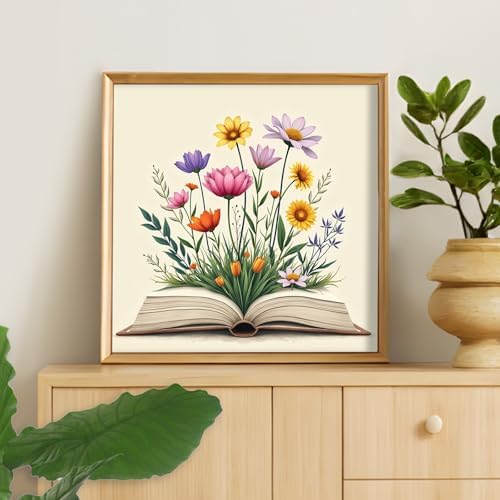 Camocin Framed Paint by Numbers Kit for Adults Beginner - Book and Wildflowers Paint by Number Canvas with Frame, Cottagecore DIY Acrylic Painting Kit for Book Lovers Home Wall Decor 12x12 Inch - Image 6